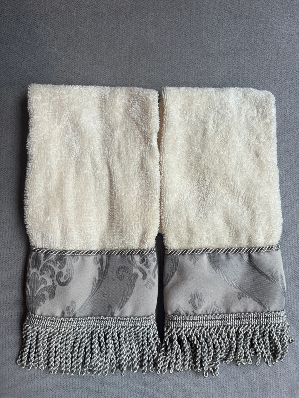 Croscill Pair of Elegant Cream and Gray Decorative Hand Towels